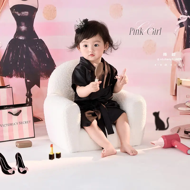 Girl Black Bathrobe Set (6-12M) - Baby Photography Props